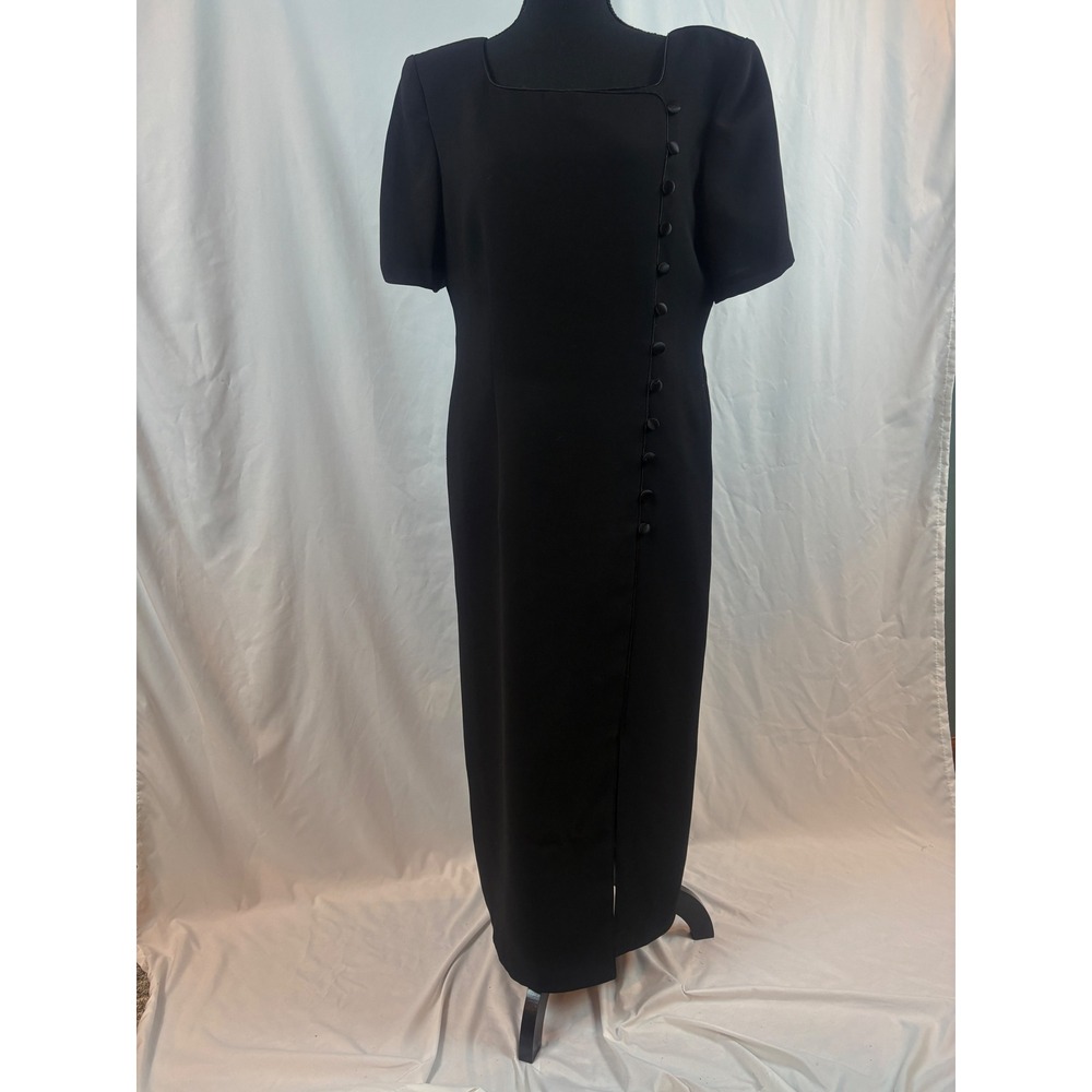 Melissa Harper‎ Black Asymmetrical Button Square Neck Maxi Dress 12 04-7970